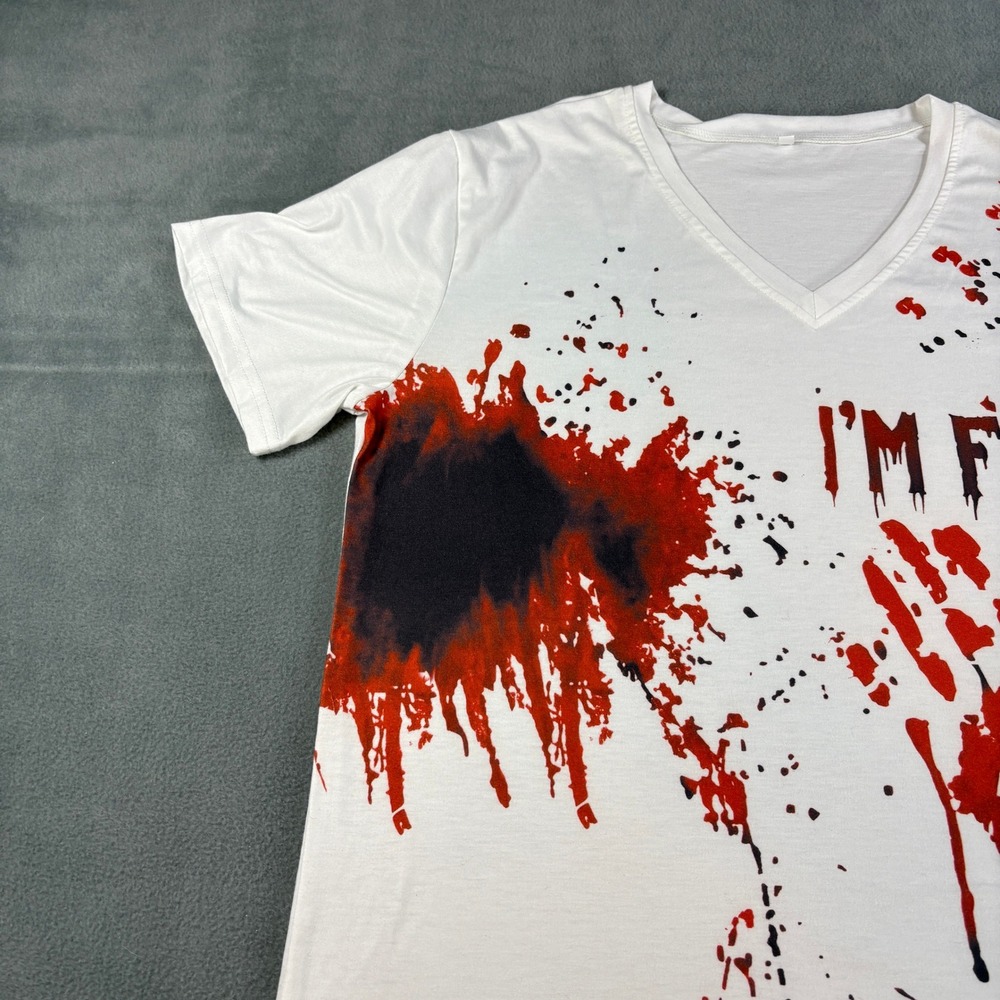 Im Fine Blood Splatter Graphic T-Shirt XL White V-Neck Halloween Horror Costume - Picture 3 of 12
